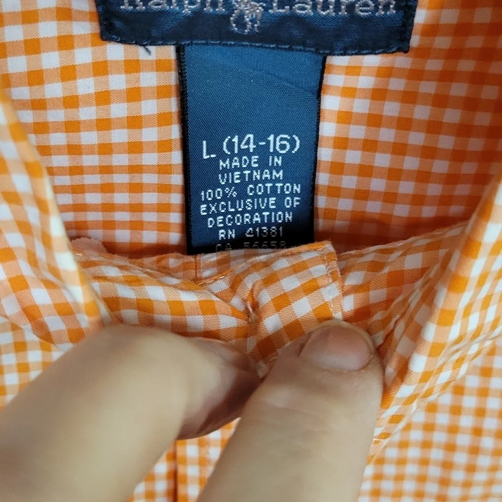 Ralph Lauren L (14-16) Orange Checked Button Up Long Sleeve